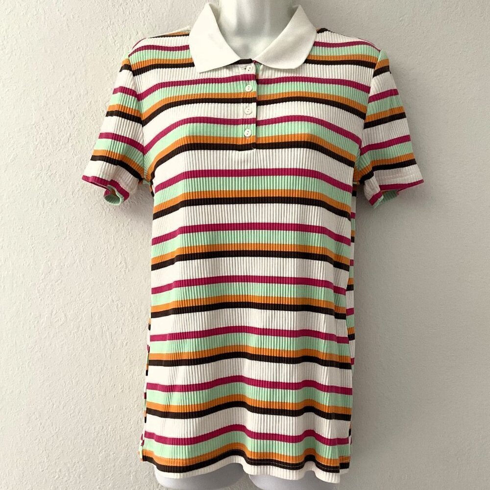 New Cato Soft Ribbed Striped Polo Top L